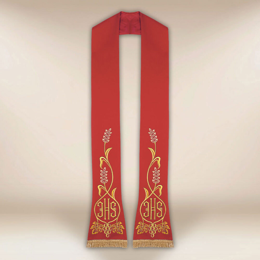 Estola litúrgica bordada IHS roja