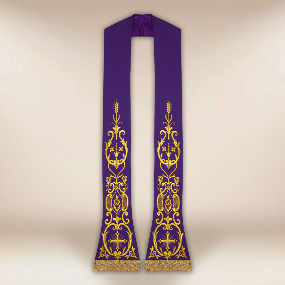Estola litúrgica bordada Cruz morada