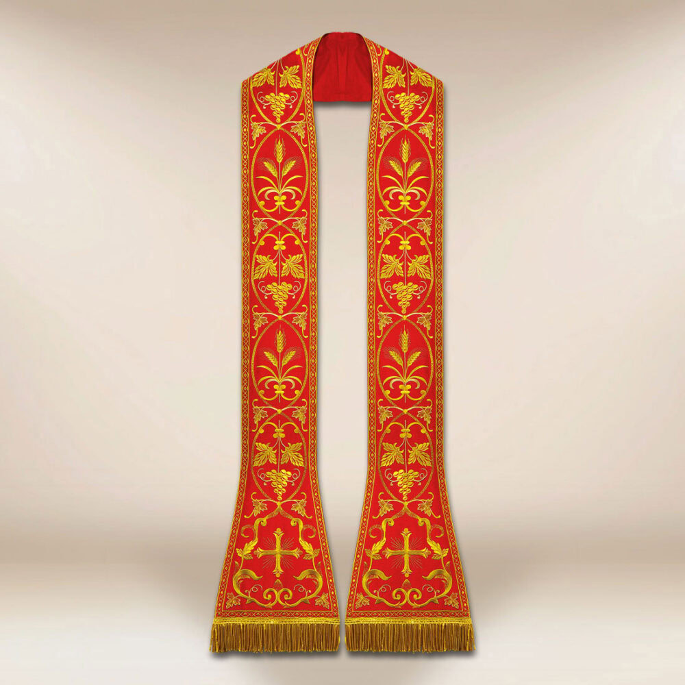 Estola litúrgica romana bordada roja