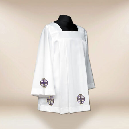 Sobrepelliz bordado Cruz de Jerusalén morado 188cm