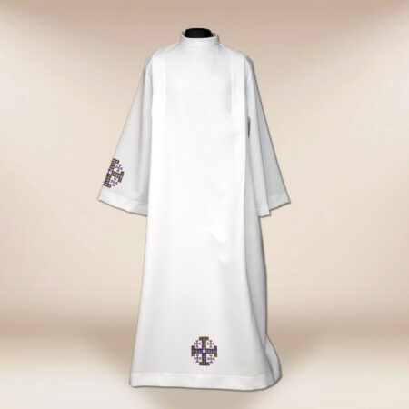 alba bordada Cruz de Jerusalén morada 176cm