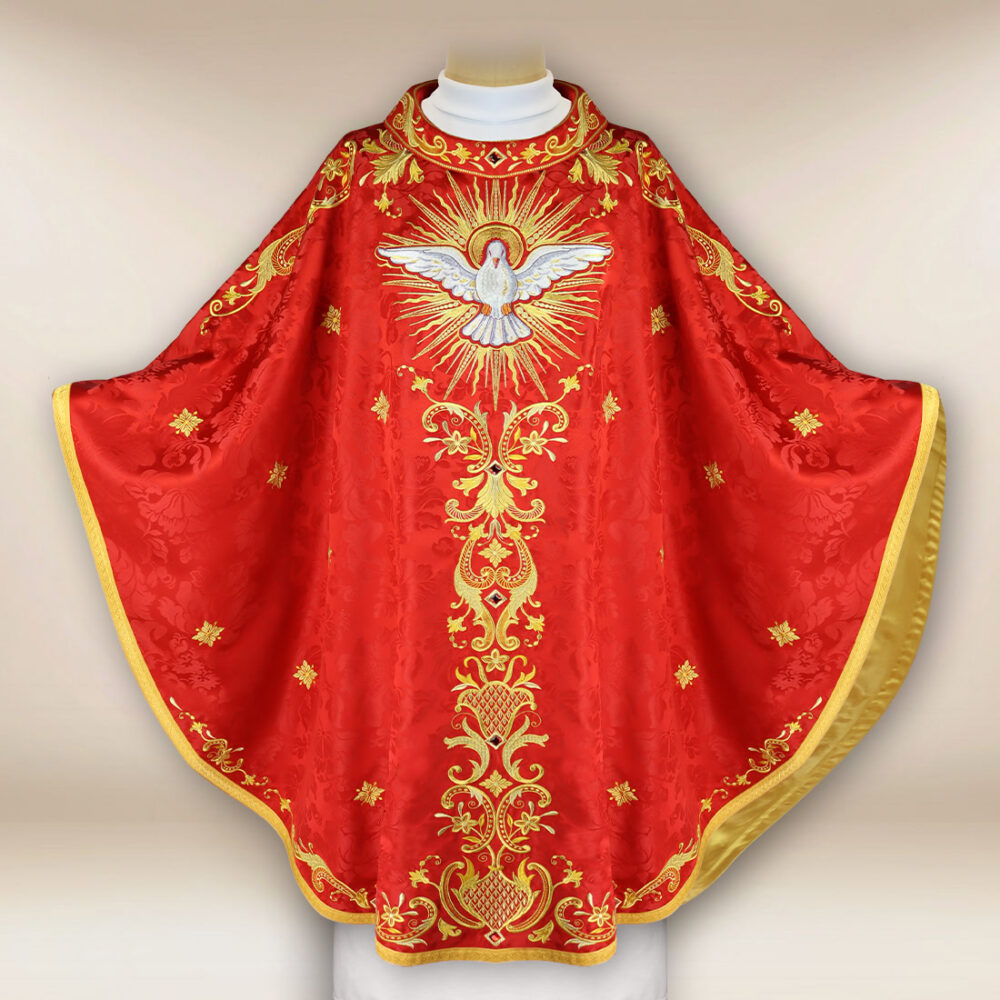 Casulla bordada roja del Espíritu Santo