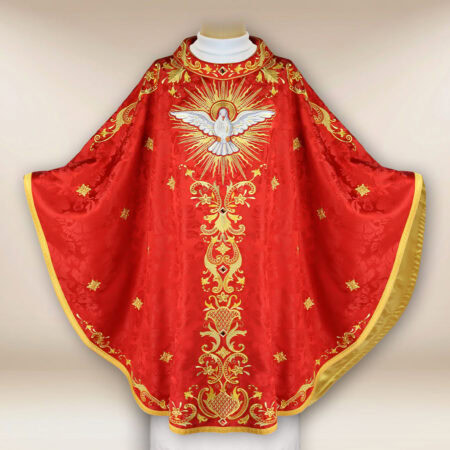 Casulla bordada roja del Espíritu Santo