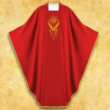 Casulla bordada IHS con Espigas rojas