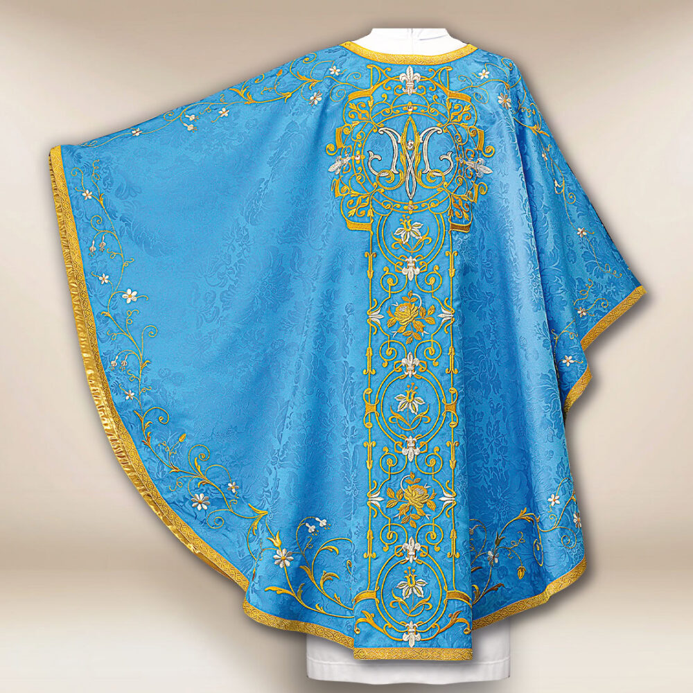 Casulla mariana bordada en azul
