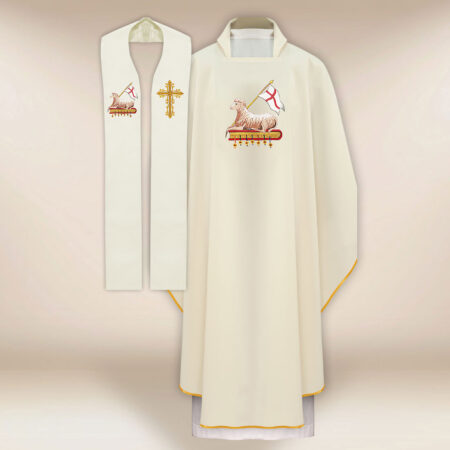 Conjunto de casulla y estola litúrgica con el símbolo del Cordero