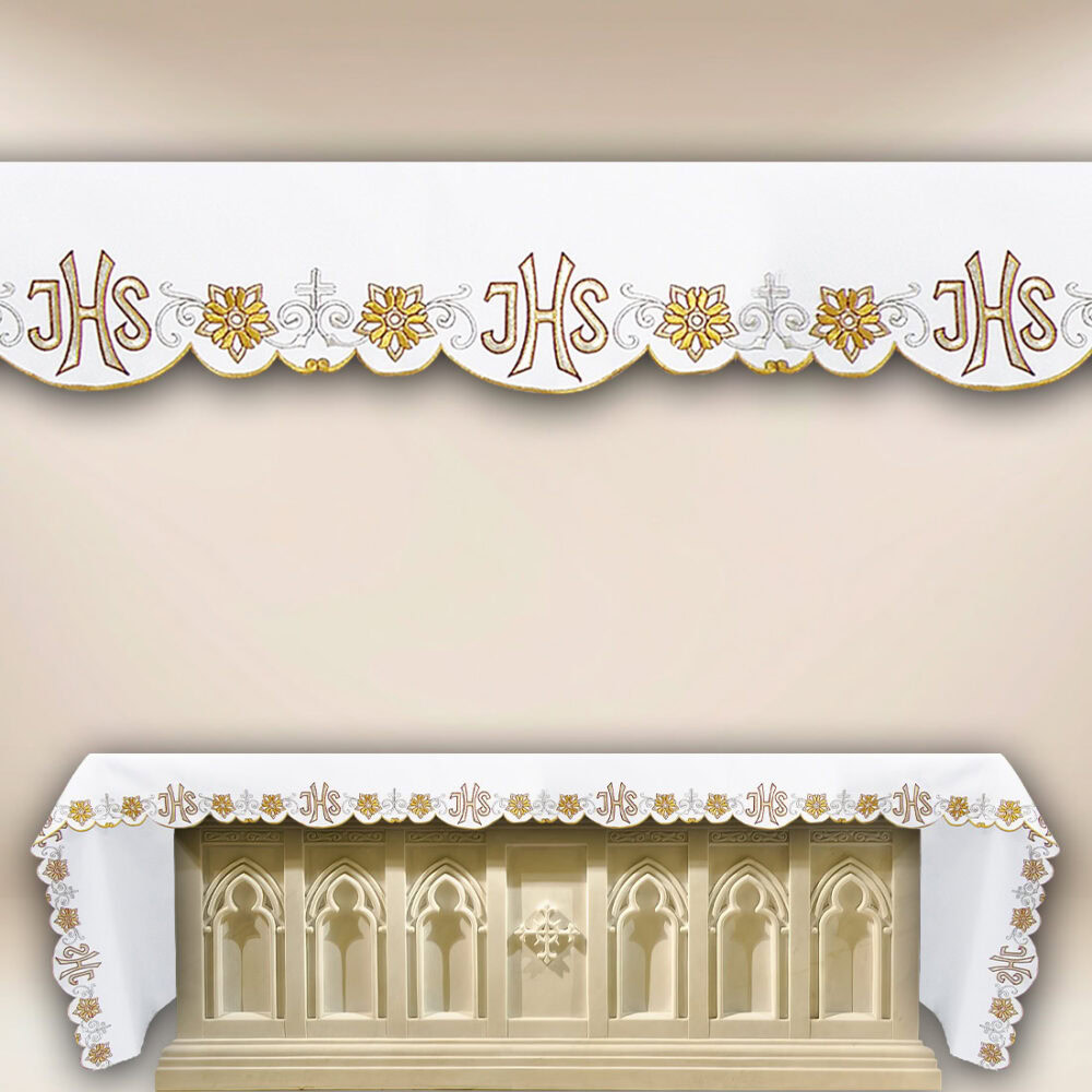 Mantel de altar bordado con IHS