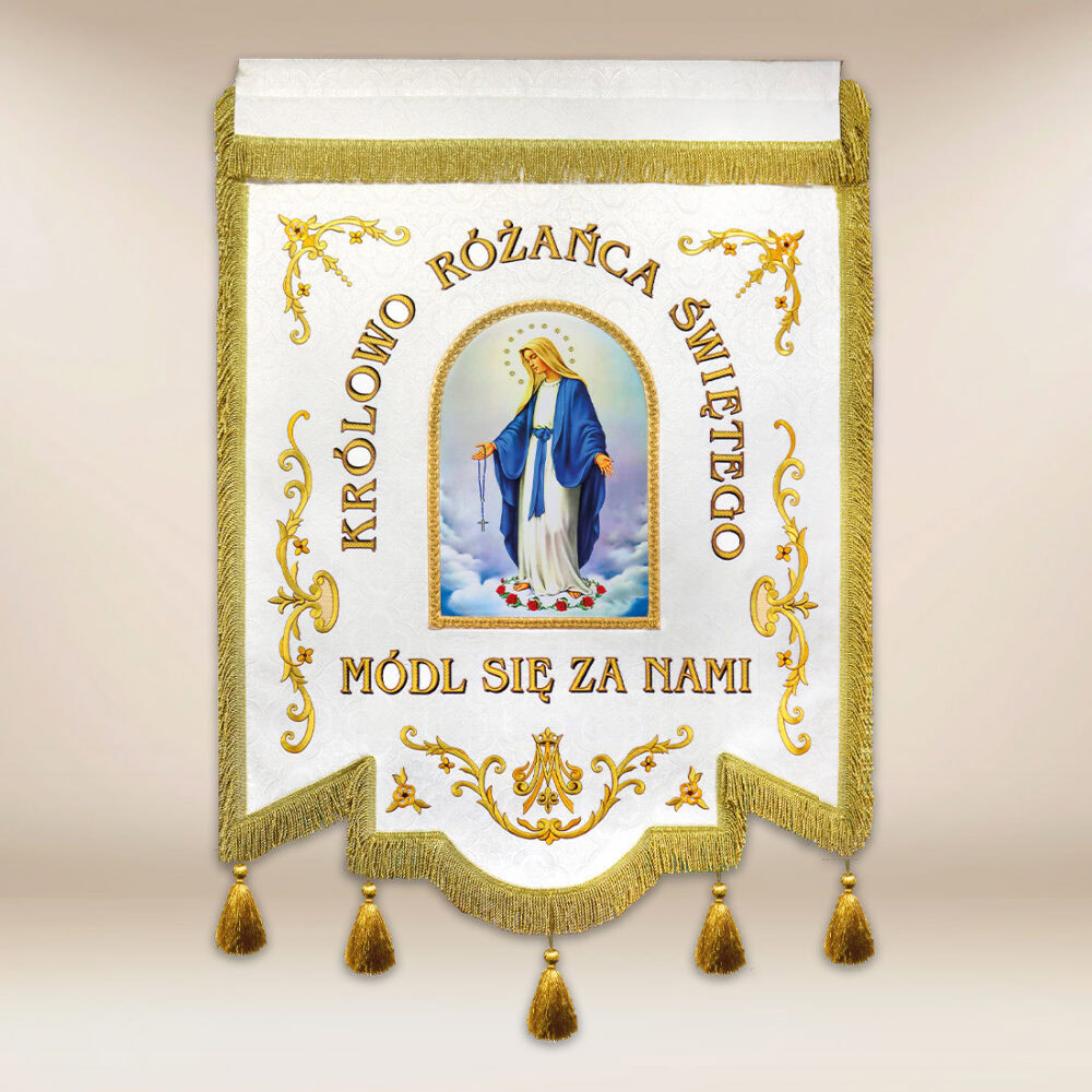 Bandera Bordada Reina del Rosario