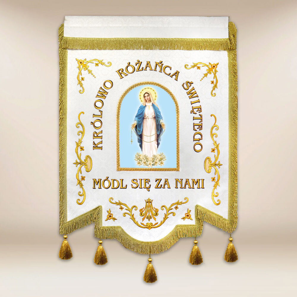 Bandera Bordada Reina del Rosario