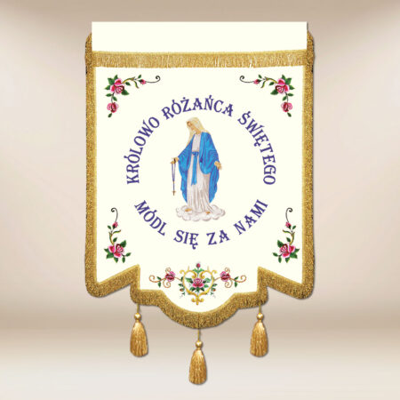 Bandera bordada Reina del Rosario