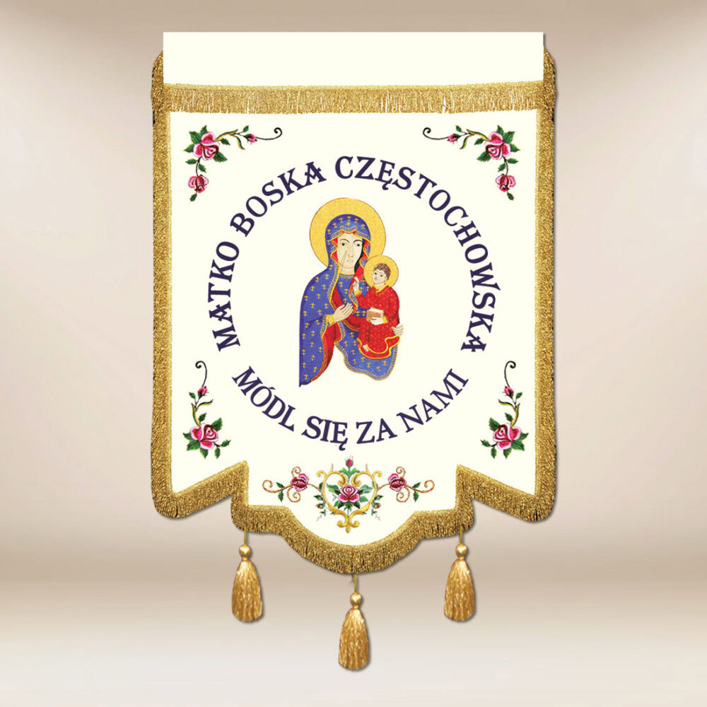 Bandera bordada La Madre de Dios de Częstochowa