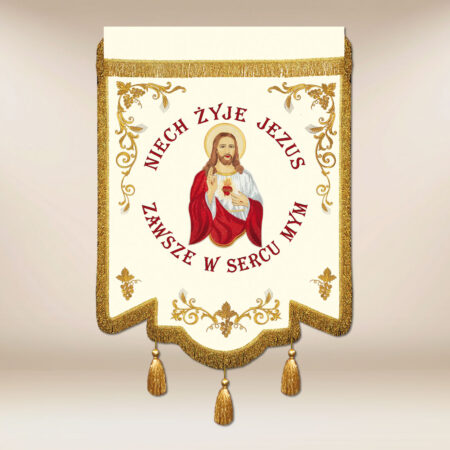 Bandera bordada con la imagen del Sagrado Corazón de Jesús