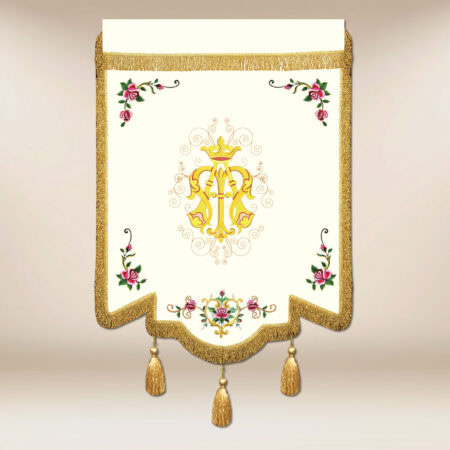 Bandera bordada con la imagen de La Madre de Dios de Częstochowa