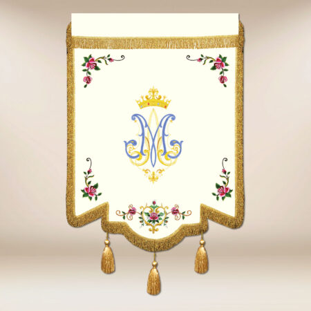 Bandera bordada Reina del Rosario