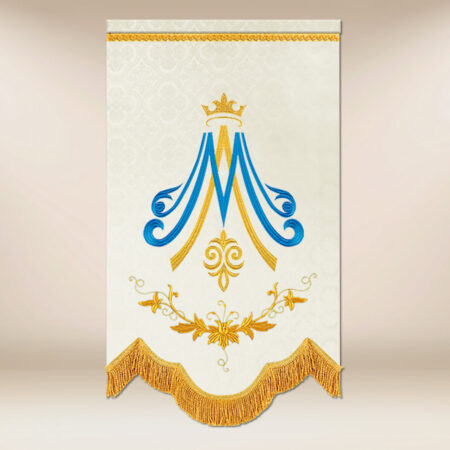 Mini bandera con la imagen de Madre de Dios del Rosario