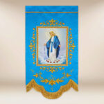 Mini bandera con la imagen de Madre de Dios del Rosario