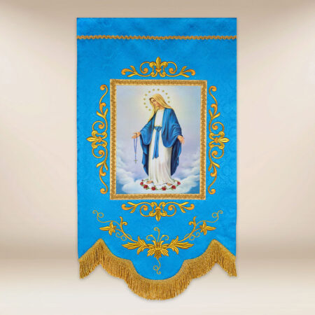 Mini bandera con la imagen Madre de Dios del Rosario