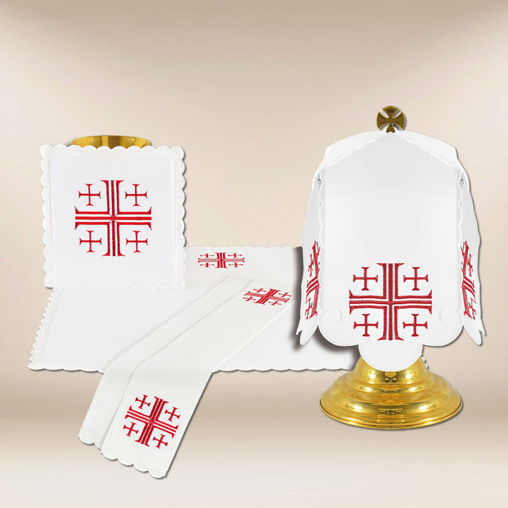 juego de ropa de altar con cruces jerusalemitas