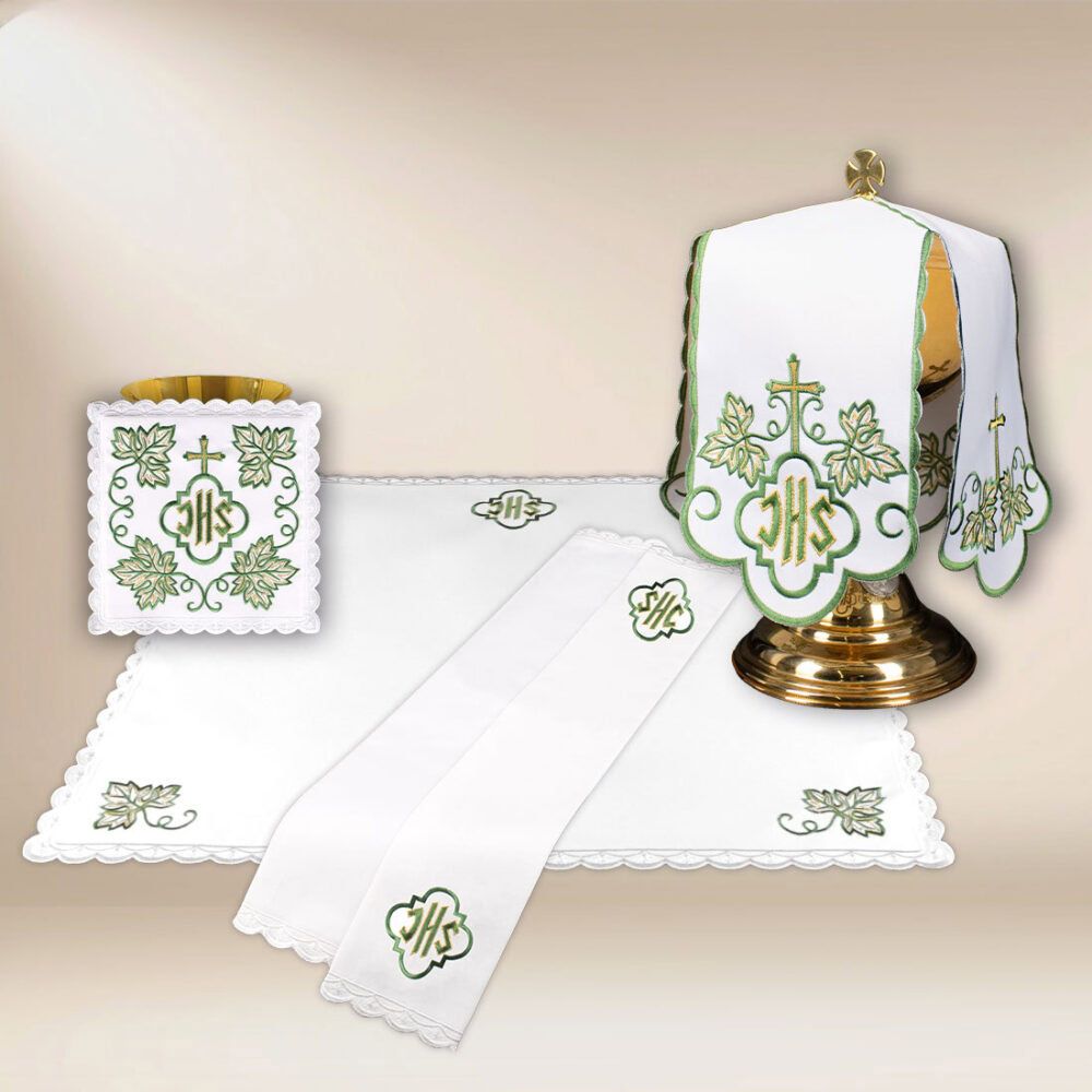 Juego de ropa de altar para el cáliz IHS Verde