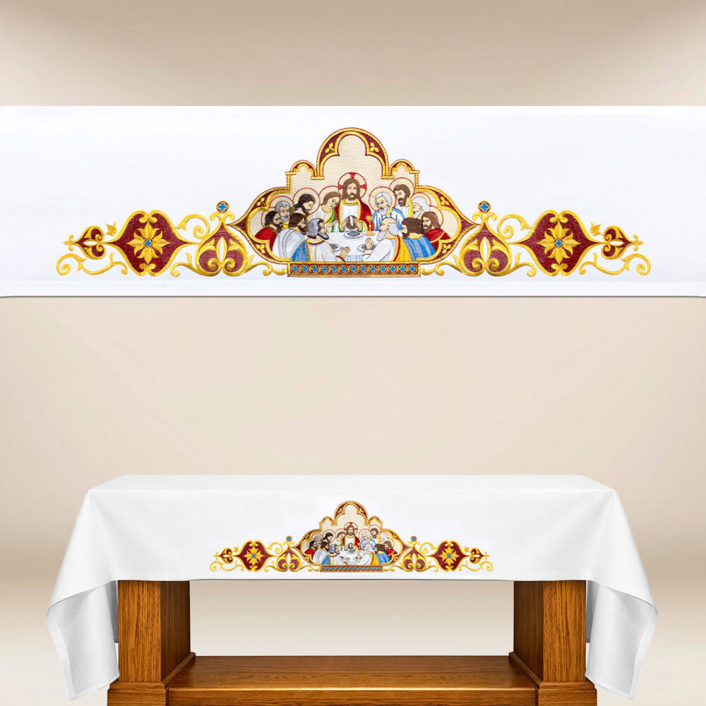 Mantel de altar litúrgico con bordado de La Última Cena