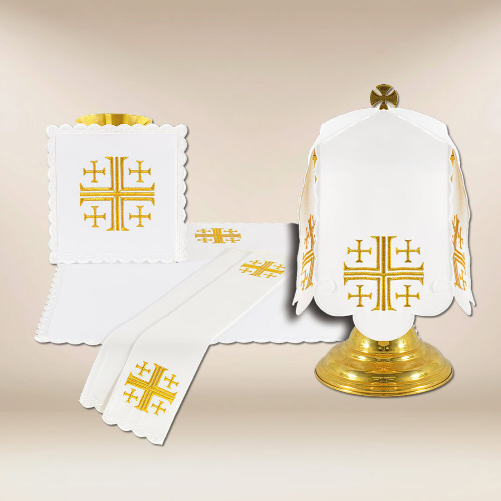 Conjunto de ropa de altar para el cáliz Cruz de Jerusalén