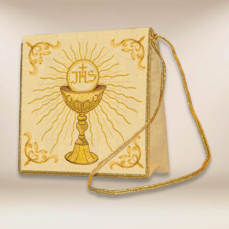 Bolsa para corporales bordada bordada con el motivo del Cáliz