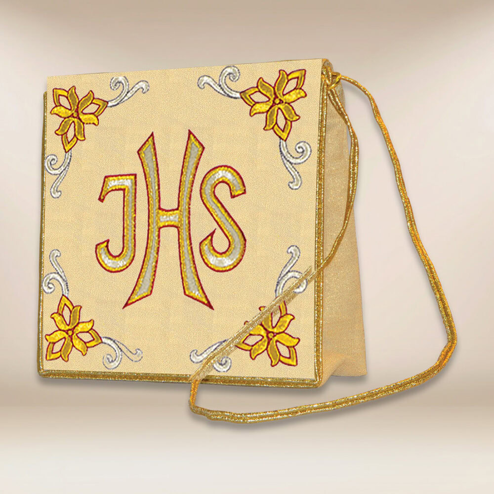 Bolsa para corporales bordada con el motivo IHS