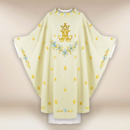 Casulla litúrgica mariana en color ecru