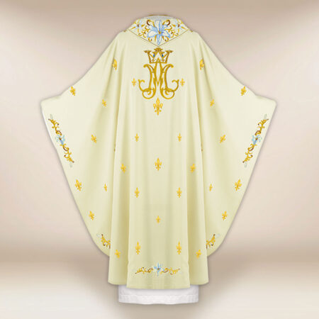 Casulla litúrgica mariana en color ecru