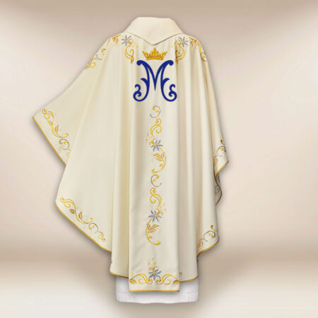 Casulla litúrgica mariana en color ecru