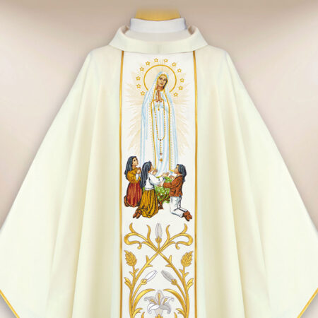 Casulla con imagen bordada Madre de Dios de Fátima