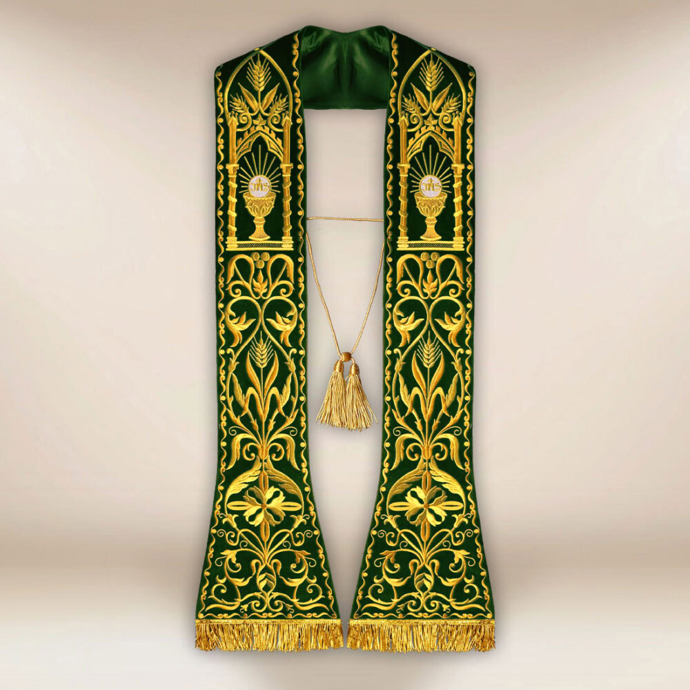 Estola bordada romana Cáliz verde