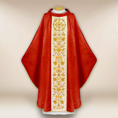 Casulla bordada roja de jacquard