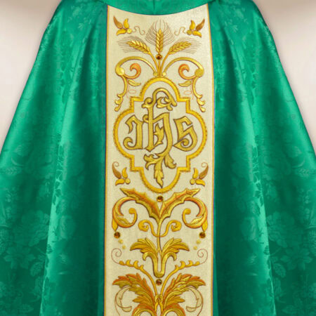 Casulla bordada IHS verde