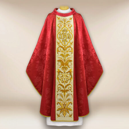 Casulla bordada IHS roja