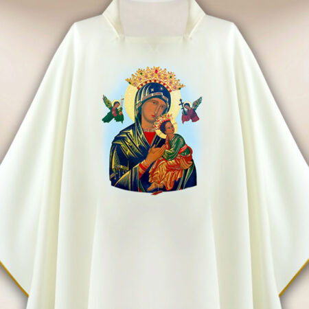 Casulla con imagen de Madre de Dios del Perpetuo Socorro