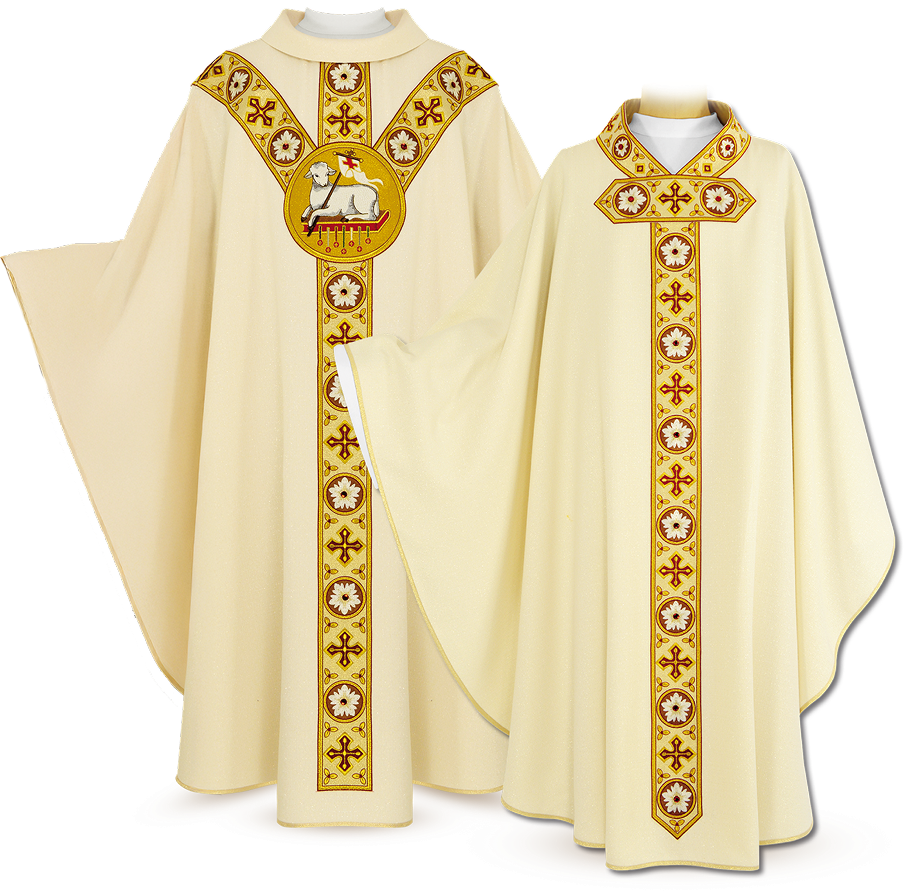 Casulla bordada Cordero de Dios con símbolo Agnus Dei