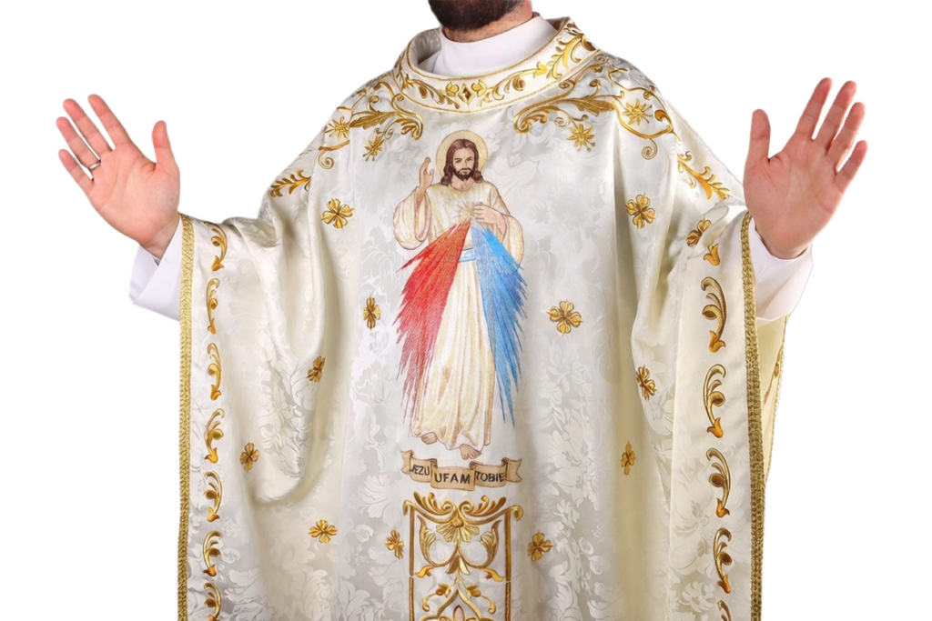 Casulla bordada Jesús Misericordioso con imagen de la Divina Misericordia