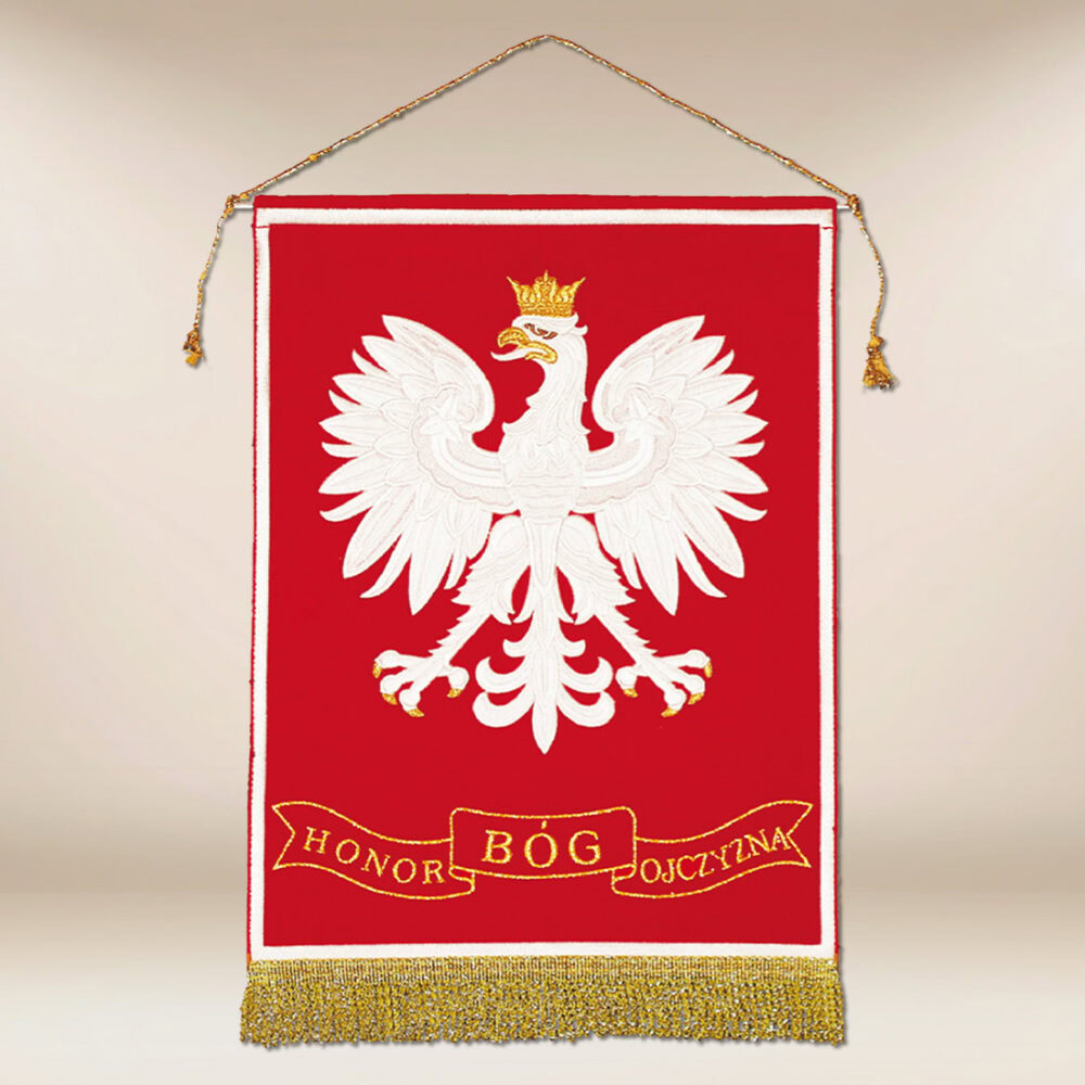 Bandera con el emblema de Polonia