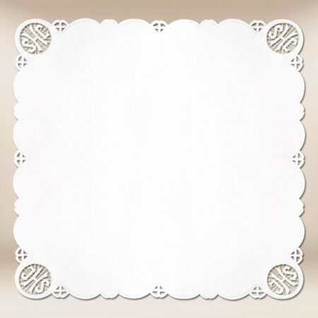 Cubierta de altar con bordado blanco y motivo IHS