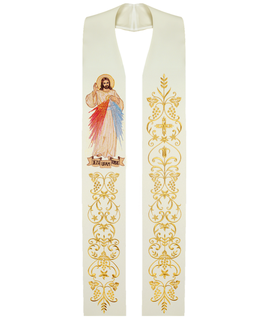 Estola Jesús Misericordioso y Santa Faustina bordada elegantemente