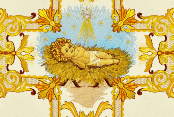 Ornamentos litúrgicos bordados con simbolismo de Pentecostés