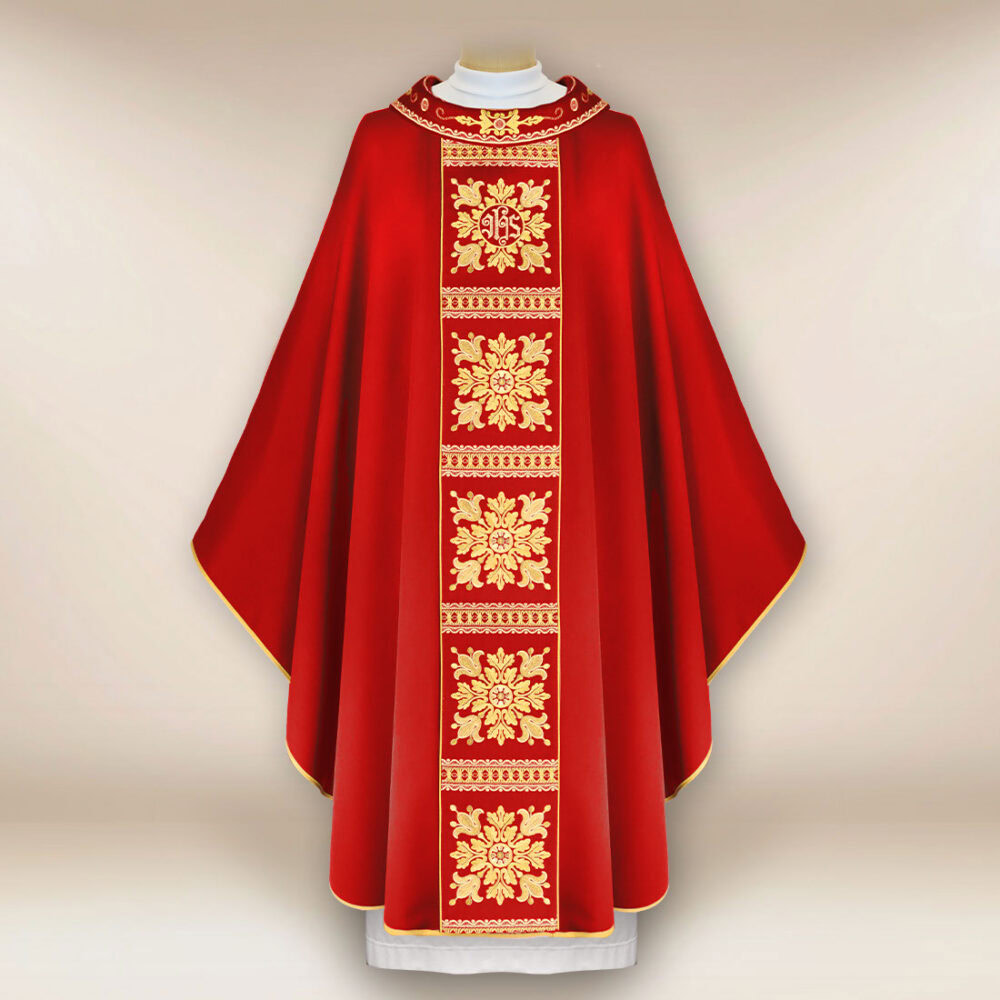 Casulla litúrgica bordada roja