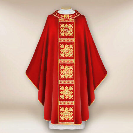 Casulla litúrgica bordada roja