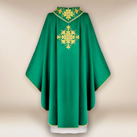 Casulla litúrgica bordada verde IHS