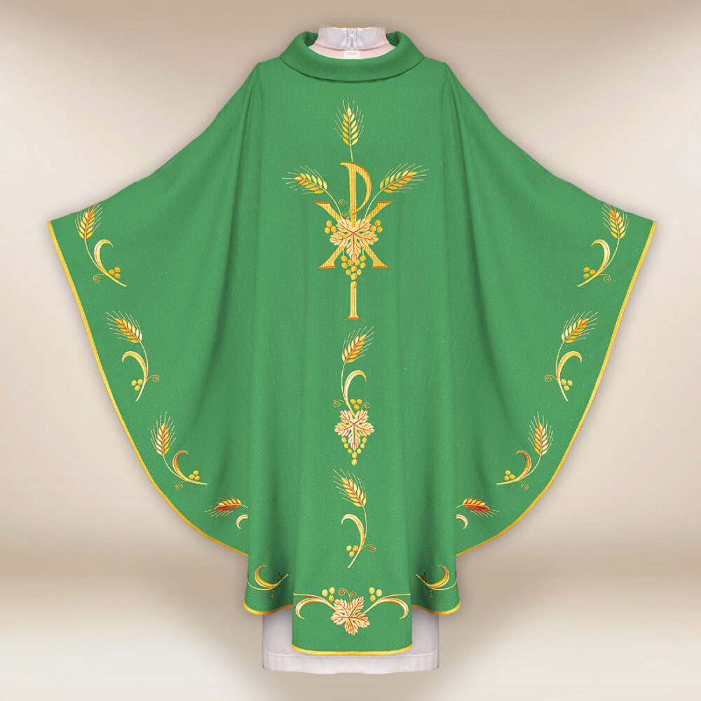 Casulla litúrgica verde con PX