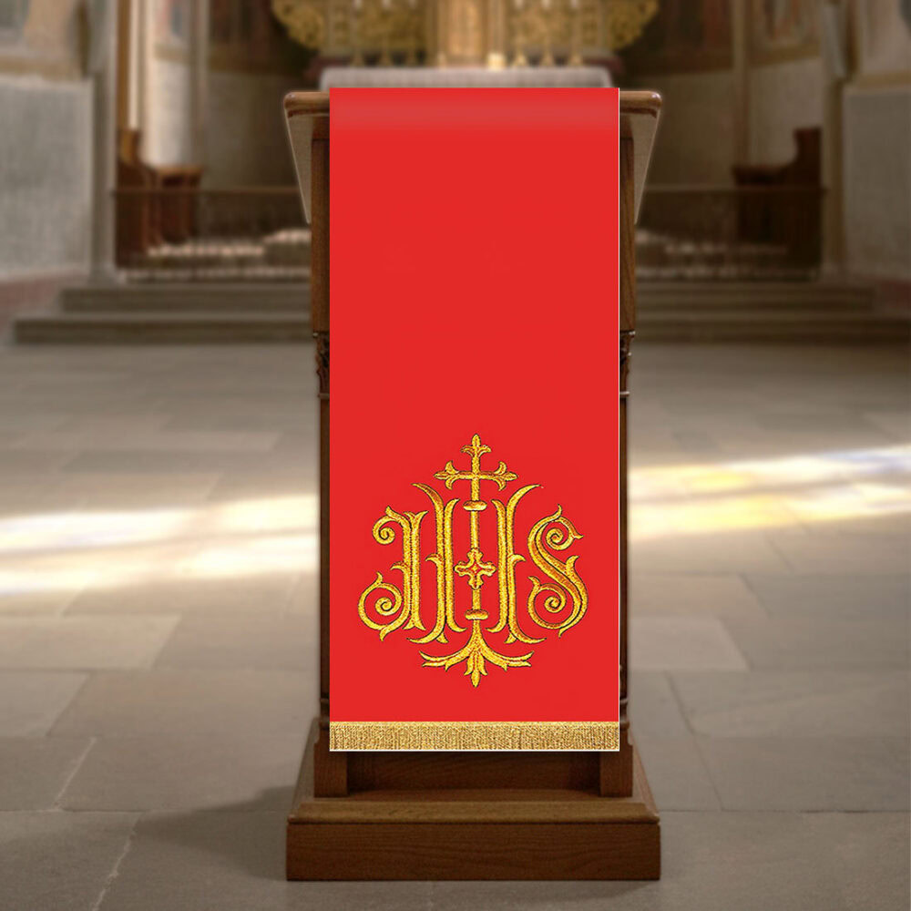 Cubierta de ambón bordada IHS roja