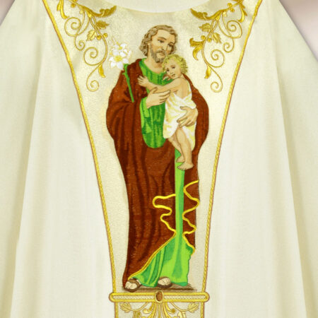 Casulla litúrgica bordada con la imagen de San José