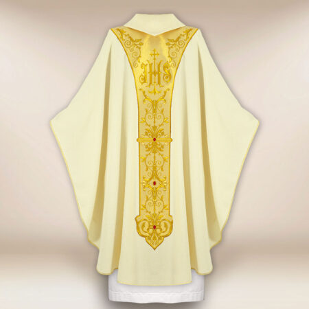 Casulla bordada litúrgica ecru Jesús Miłosierny