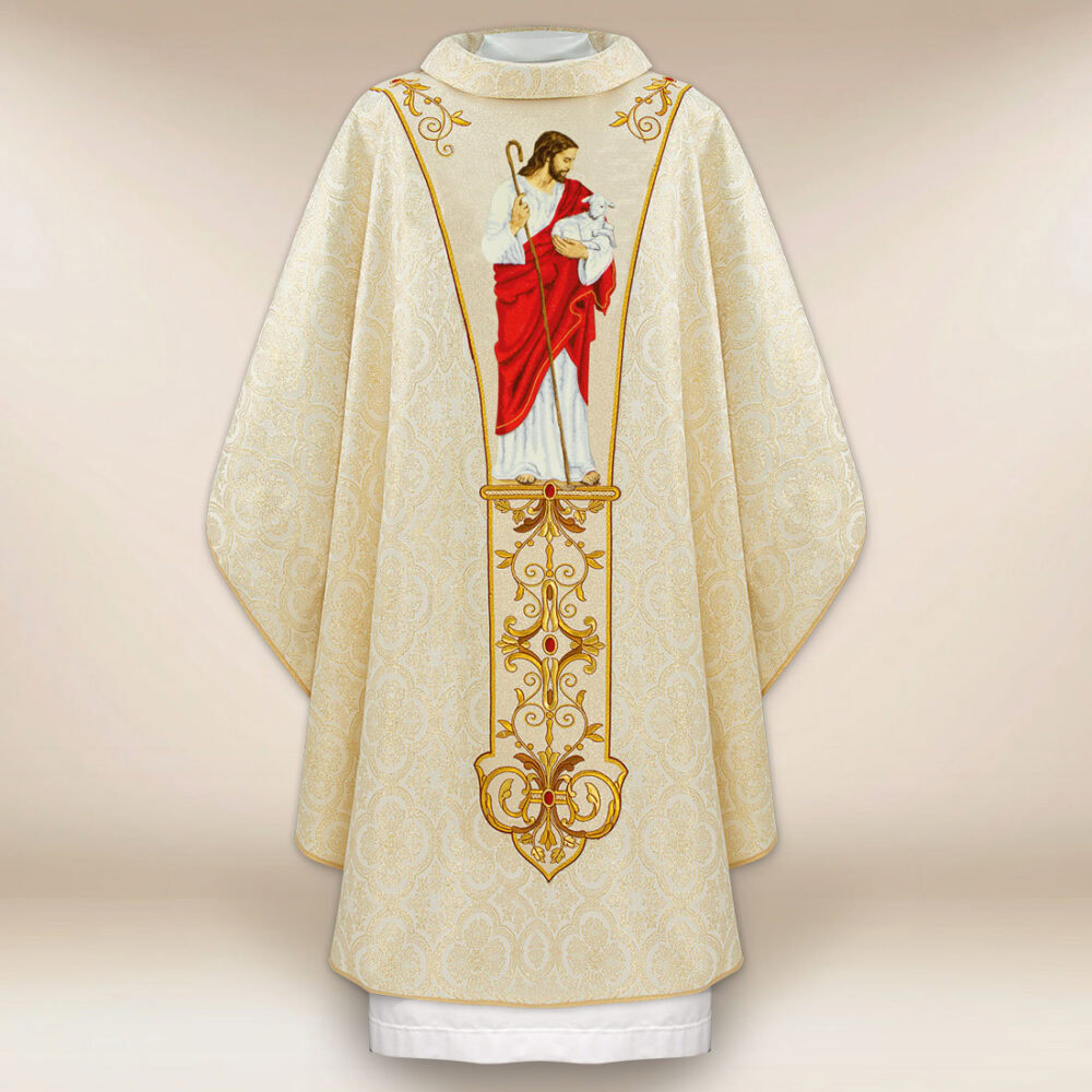 Casulla litúrgica Jesús Buen Pastor bordada